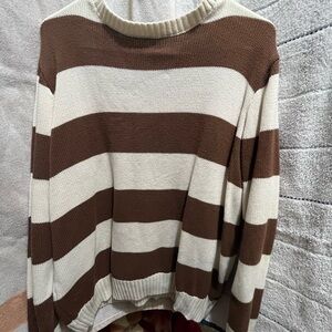 Brown and White Striped Sweater